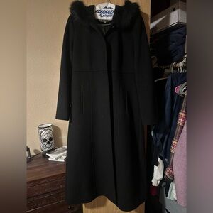 Wool blend coat with fox fur hood